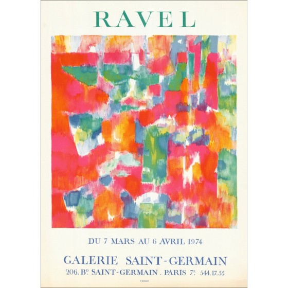 Daniel Ravel - Lithografisch Poster "Tentoonstellingsgalerie Saint-Germain, Parijs" 71x51cm - 1974