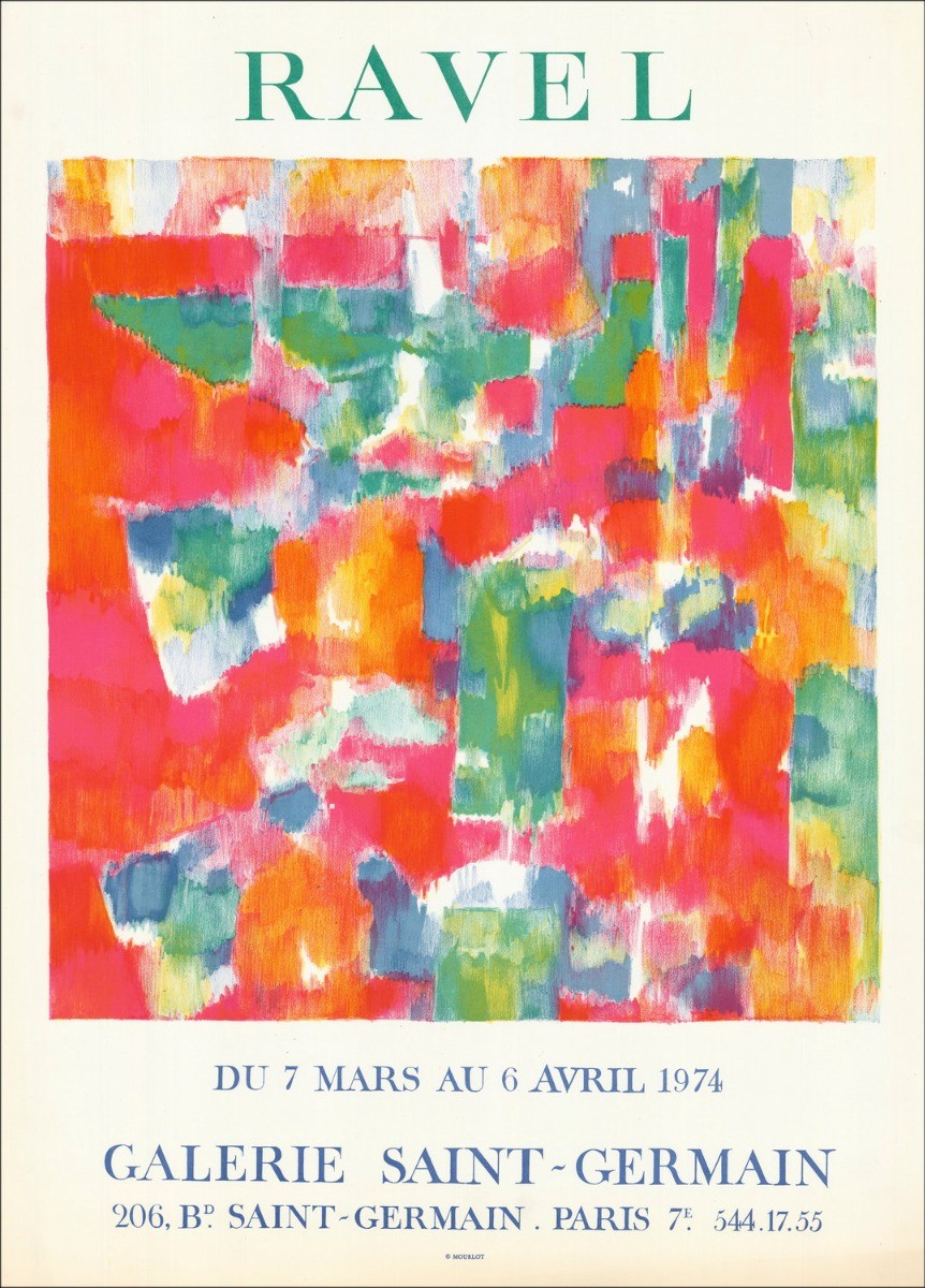 Daniel Ravel - Cartel litográfico "Galería de exposiciones Saint-Germain, París" 71x51cm - 1974