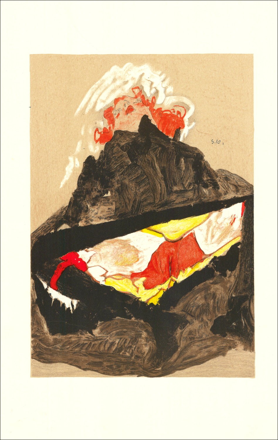 Egon SCHIELE - Lithographie "Fille rousse aux jambes écartées, 1910" 50x32cm