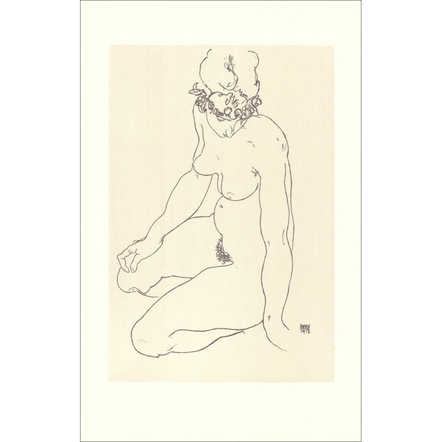 SCHIELE Egon - Lithographie "Nackte Frau kniend, 1918" 50x32cm