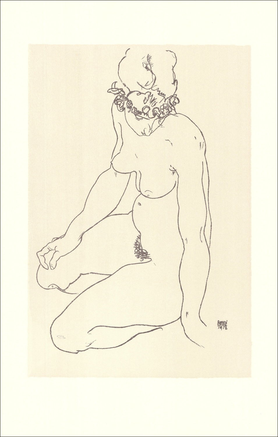 SCHIELE Egon - Lithographie "Nackte Frau kniend, 1918" 50x32cm