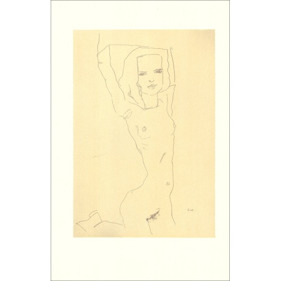 Egon Schiele - Lithosche "naakt meisje met leger, 1910" 50x32cm