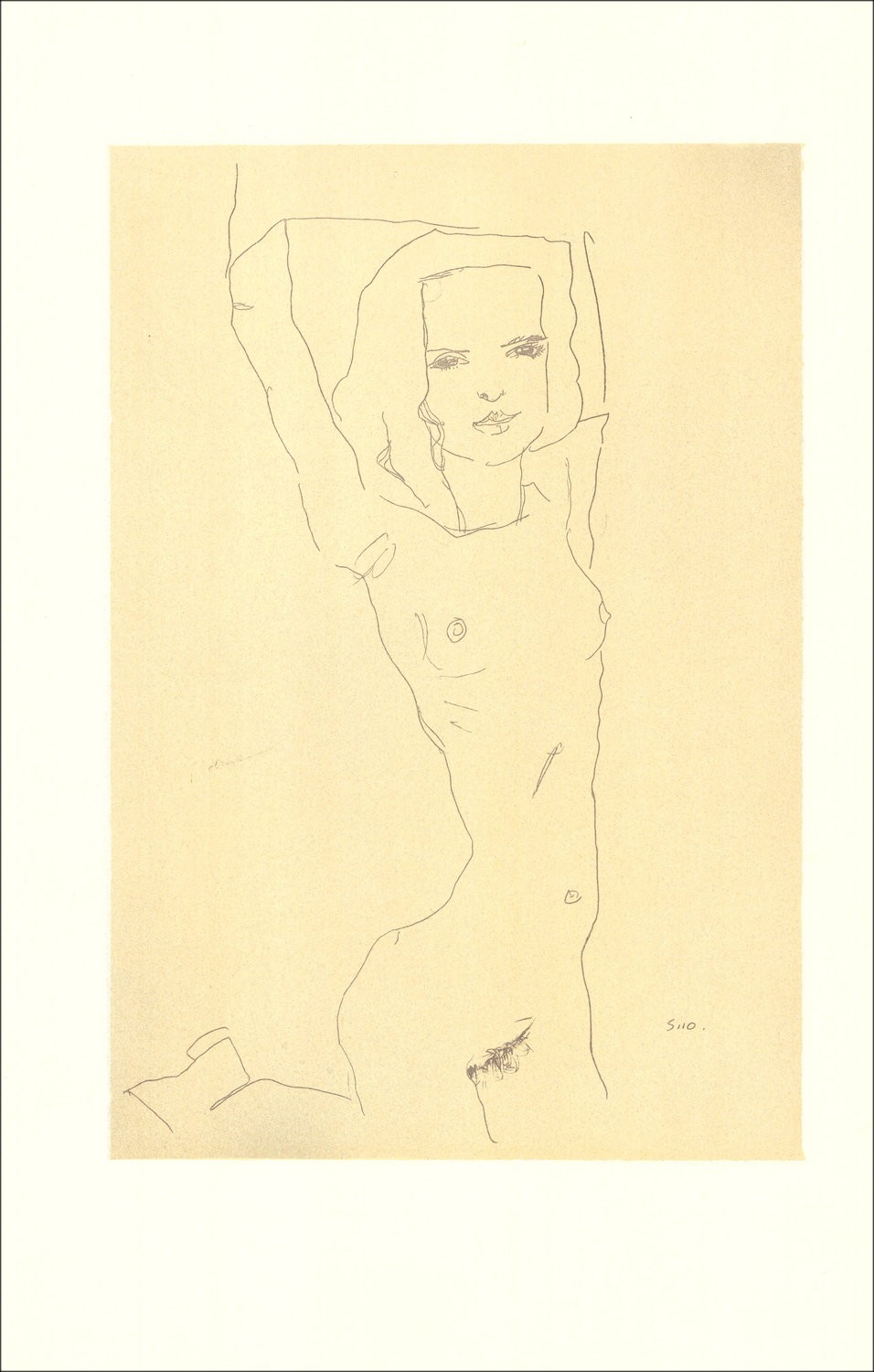 Egon Schiele - Litografia "ragazza nuda con esercito, 1910" 50x32cm