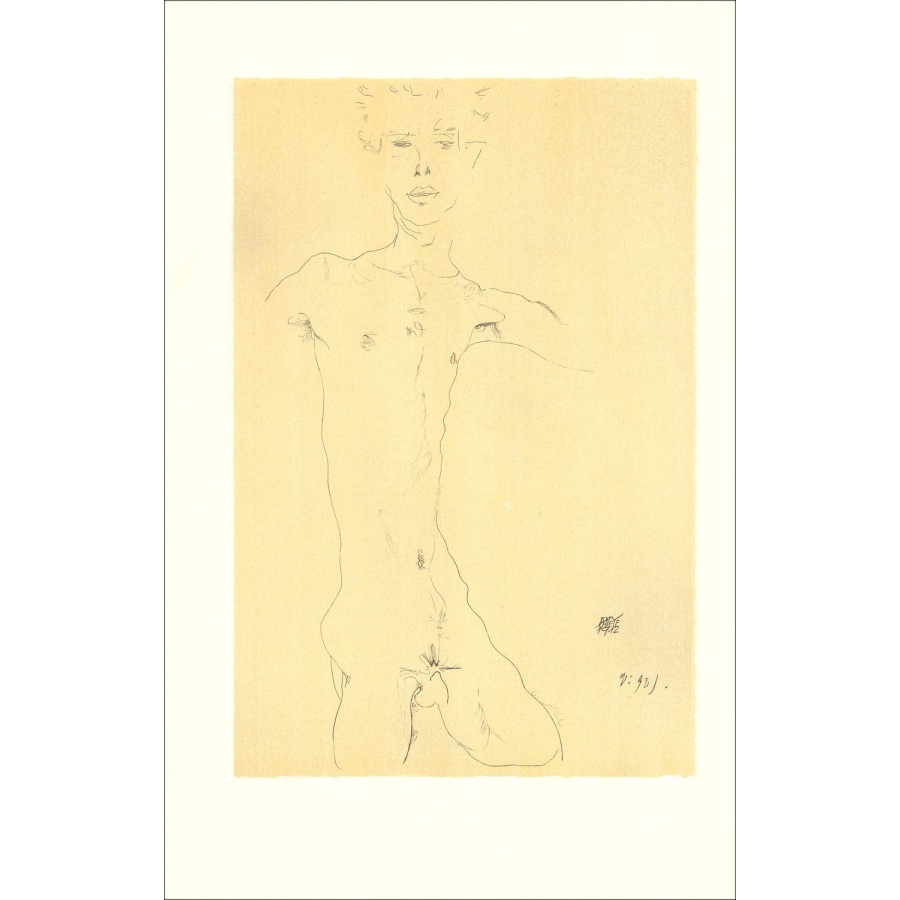 Egon Schiele - Litografía "Hombre desnudo, Standing, 1912" 50x32cm