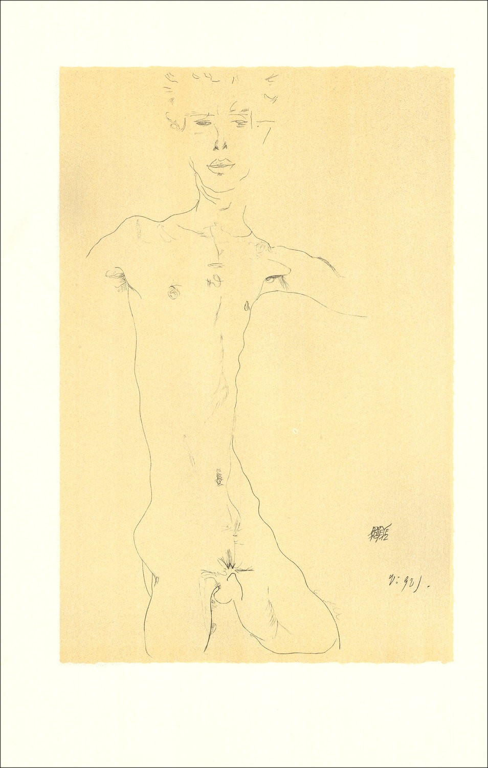 Egon Schiele - Lithosche "Naakt Man, Standing, 1912" 50x32cm