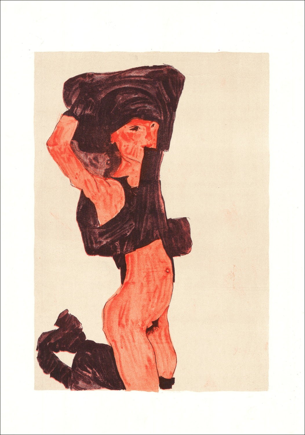 Egon SCHIELE - Lithographie "La fille debout sur ses genoux, 1918" 50x32cm