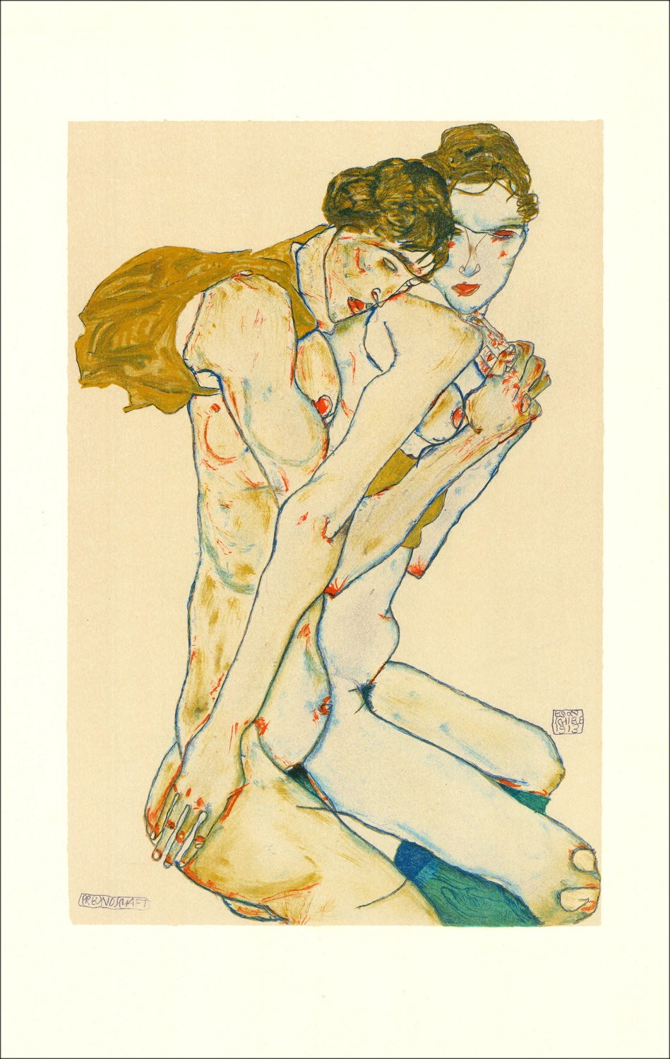 Egon Schiele - Litografia "Entrambi gli amici, 1913" 50x32cm