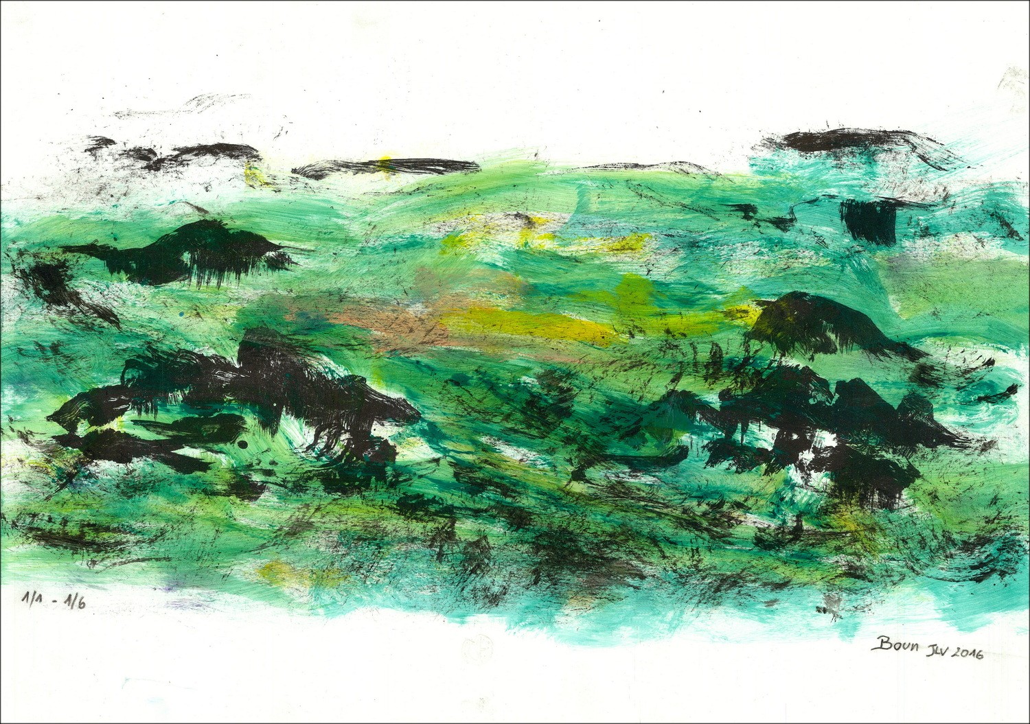 BOUN - Litografía y acuarela "Composición 01, copia 1/6" 35x50cm - 2016
