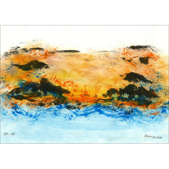 BOUN - Litografia e acquerello "Composizione 01, copia 3/6" 35x50cm - 2016