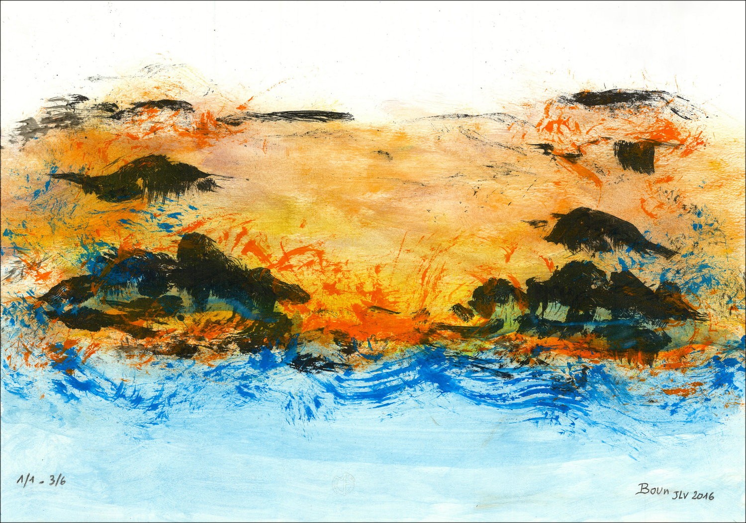 BOUN - Litografía y acuarela "Composición 01, Copia 3/6" 35x50cm - 2016