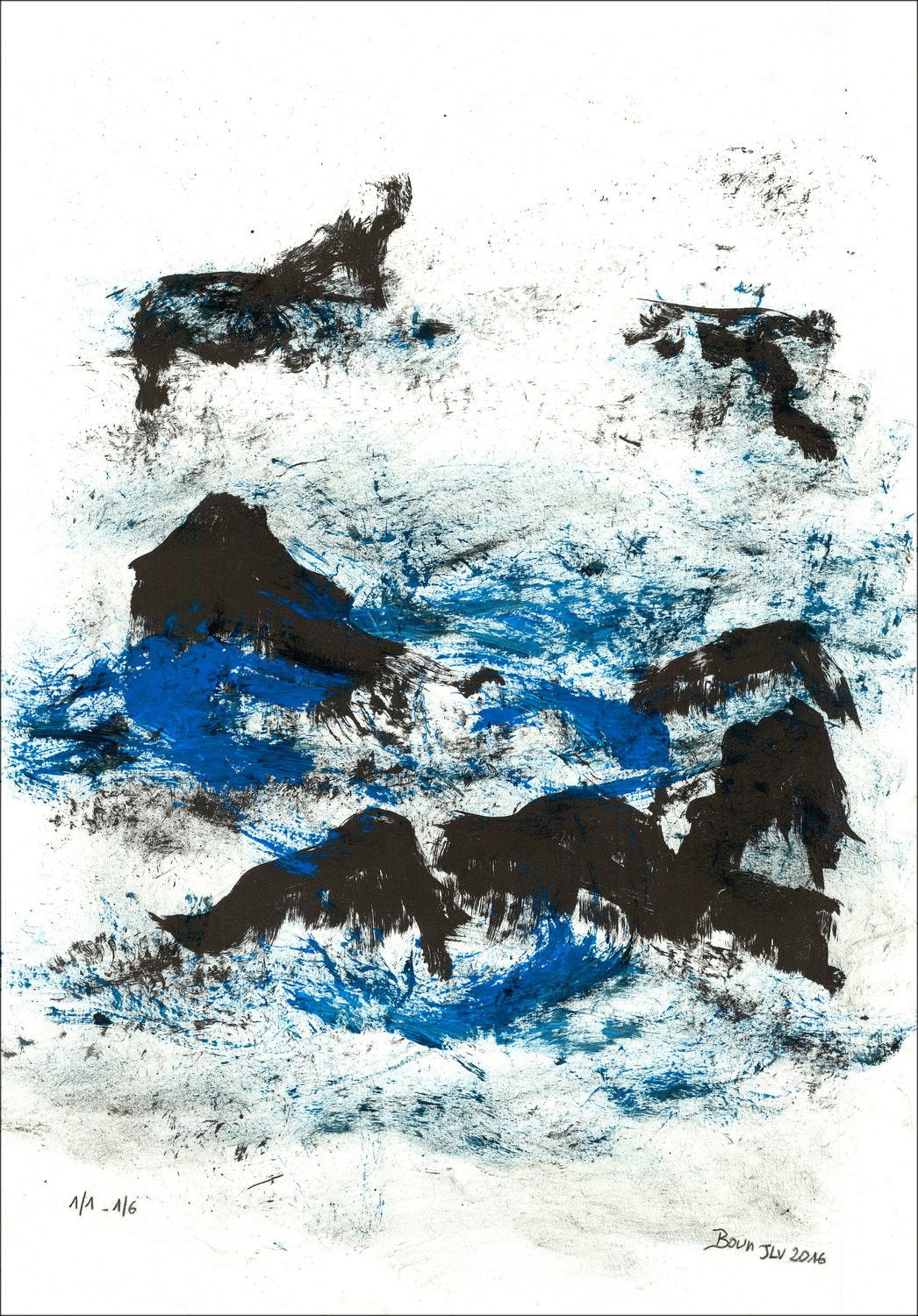 BOUN - Litografia e acquerello "Composizione 02, copia 1/6" 35x50cm - 2016