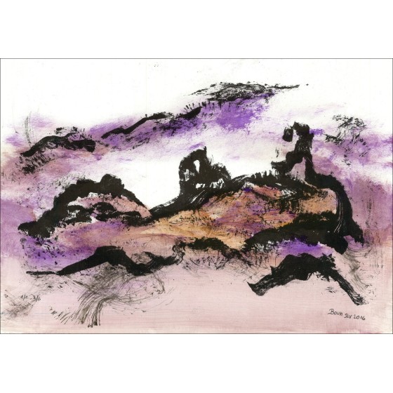 BOUN - Lithographie und Aquarell "Zusammensetzung 03, Kopie 3/6" 35x50cm - 2016