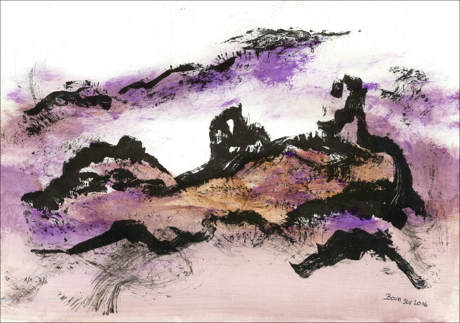 BOUN - Litografia e acquerello "Composizione 03, copia 3/6" 35x50cm - 2016