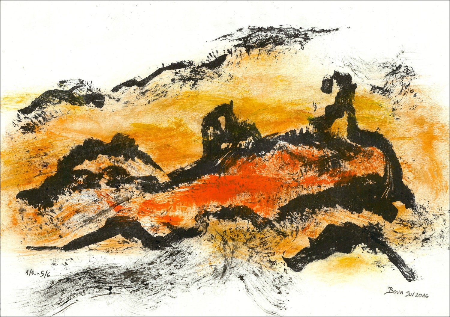 BOUN - litho en aquarel "samenstelling 03, kopiëren 5/6" 35x50cm - 2016