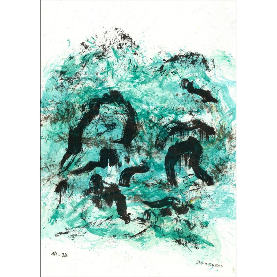 BOUN - Litho en aquarel "SAMENSTELLING 04, COPY 3/6" 35x50cm - 2016