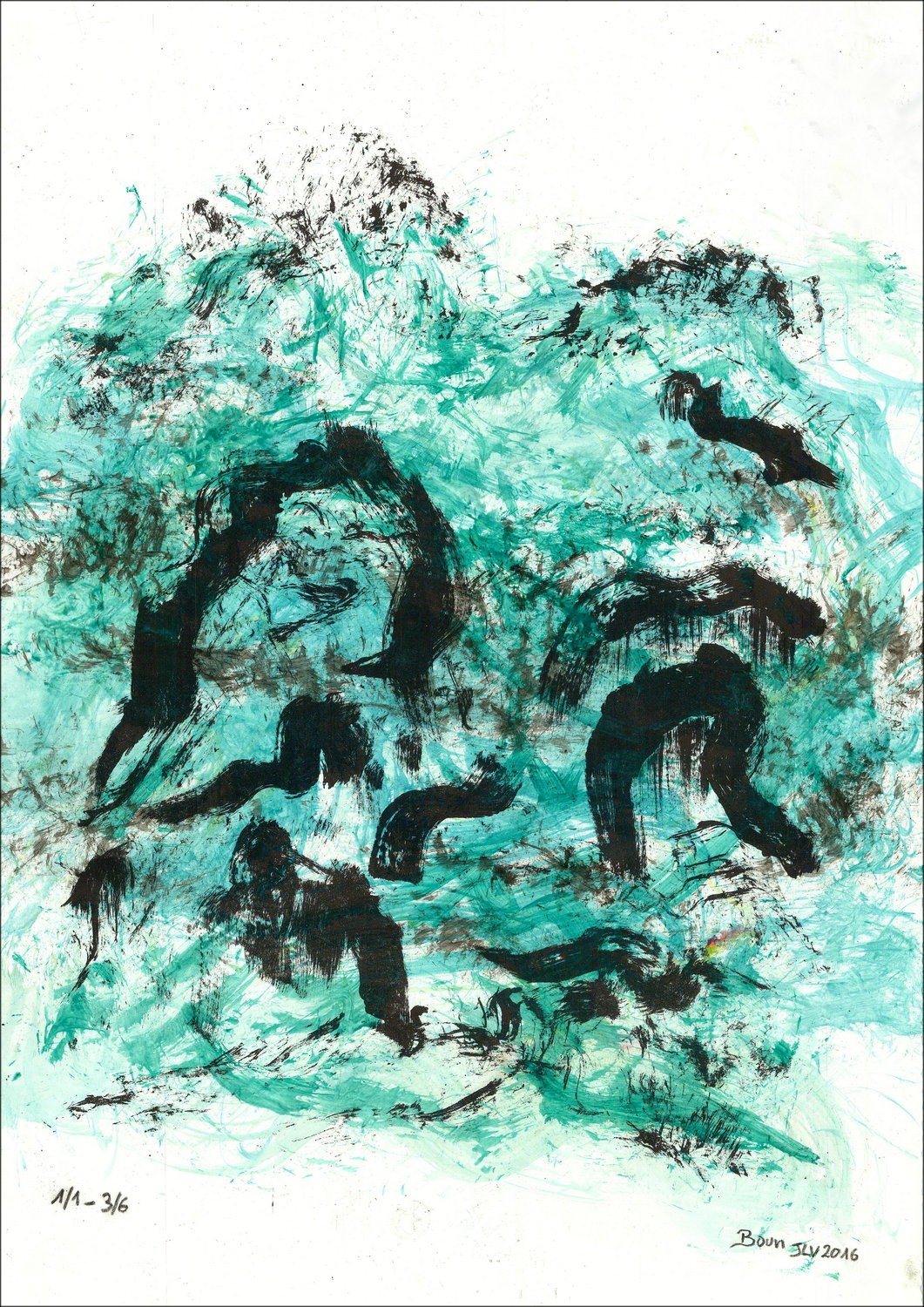 BOUN - Litho en aquarel "SAMENSTELLING 04, COPY 3/6" 35x50cm - 2016