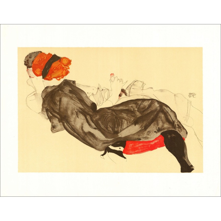Egon Schiele - Litografia "Coppia allungata, 1912" 65x50cm