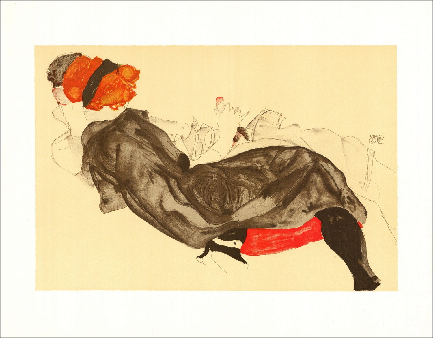 Egon SCHIELE - Lithograph " Long couple, 1912" 65x50cm