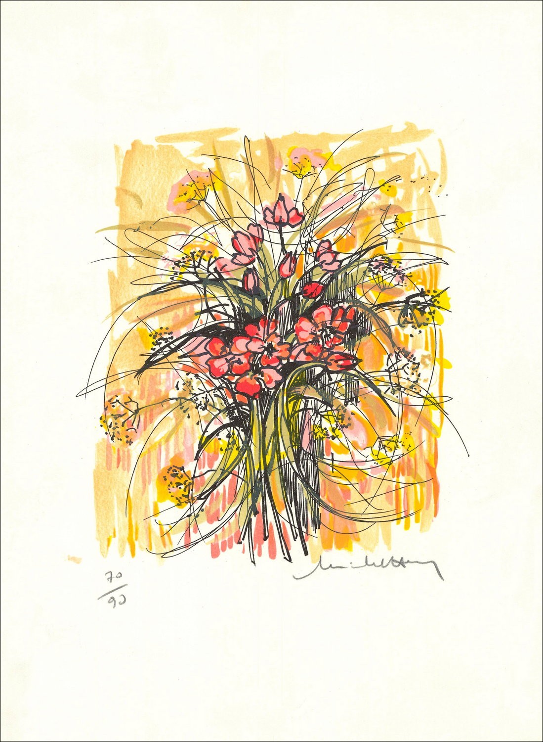 MICHEL-HENRY - Lithographie "Bouquet de fleurs" 38x28cm