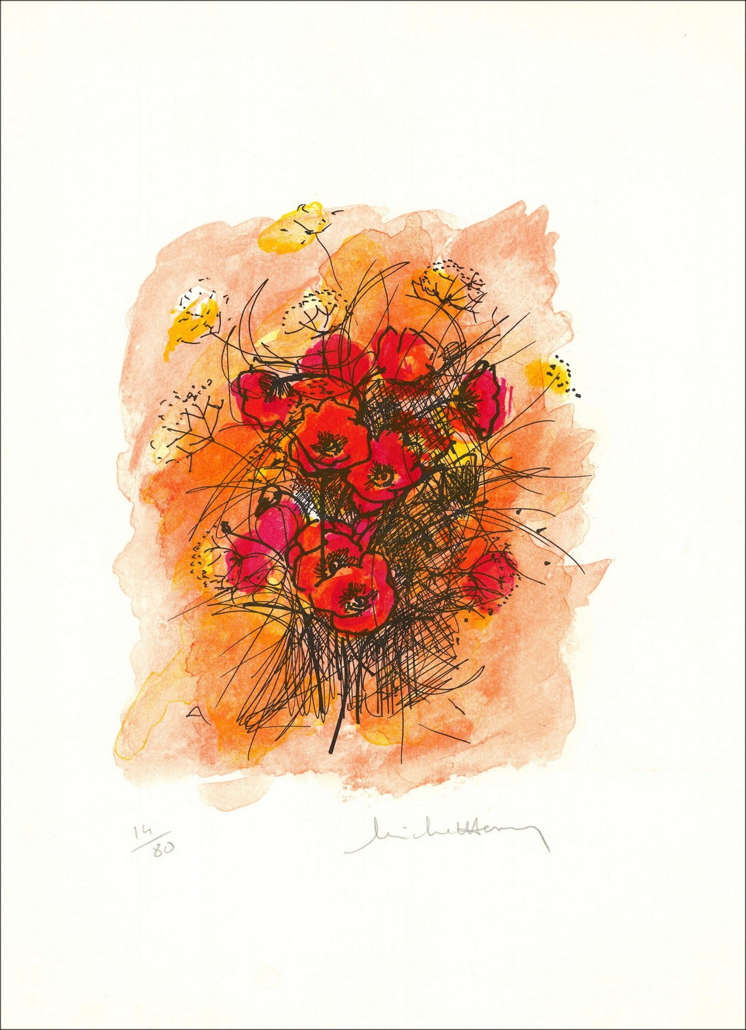 MICHEL-HENRY - Litografia "Bouquet of Flowers - 2" 38x28cm
