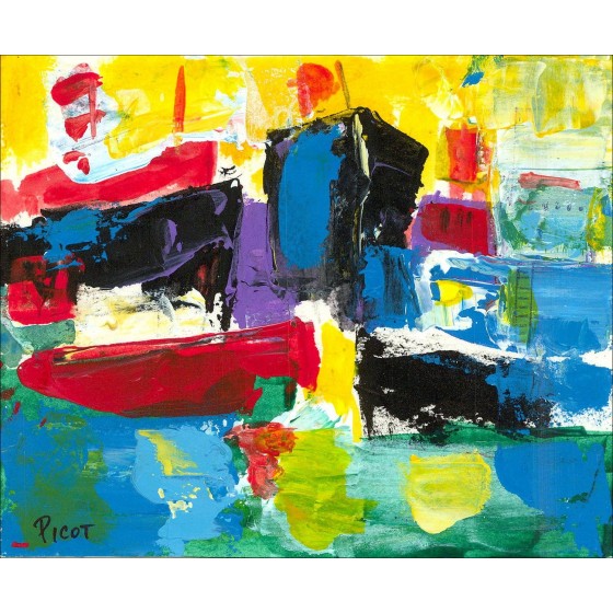 Jean-Claude Picot - Disegno originale con Guazzi "Le barche 2" 11x14cm