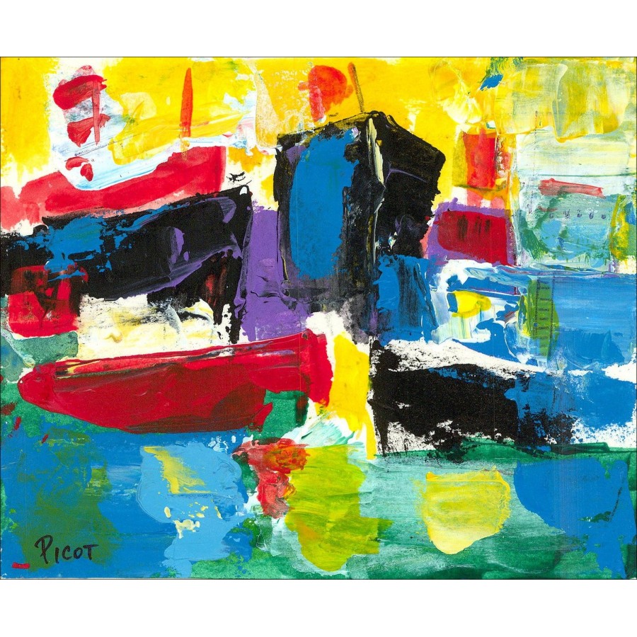 Jean-Claude Picot - Originalzeichnung mit Gouache "Die Boote 2" 11x14cm