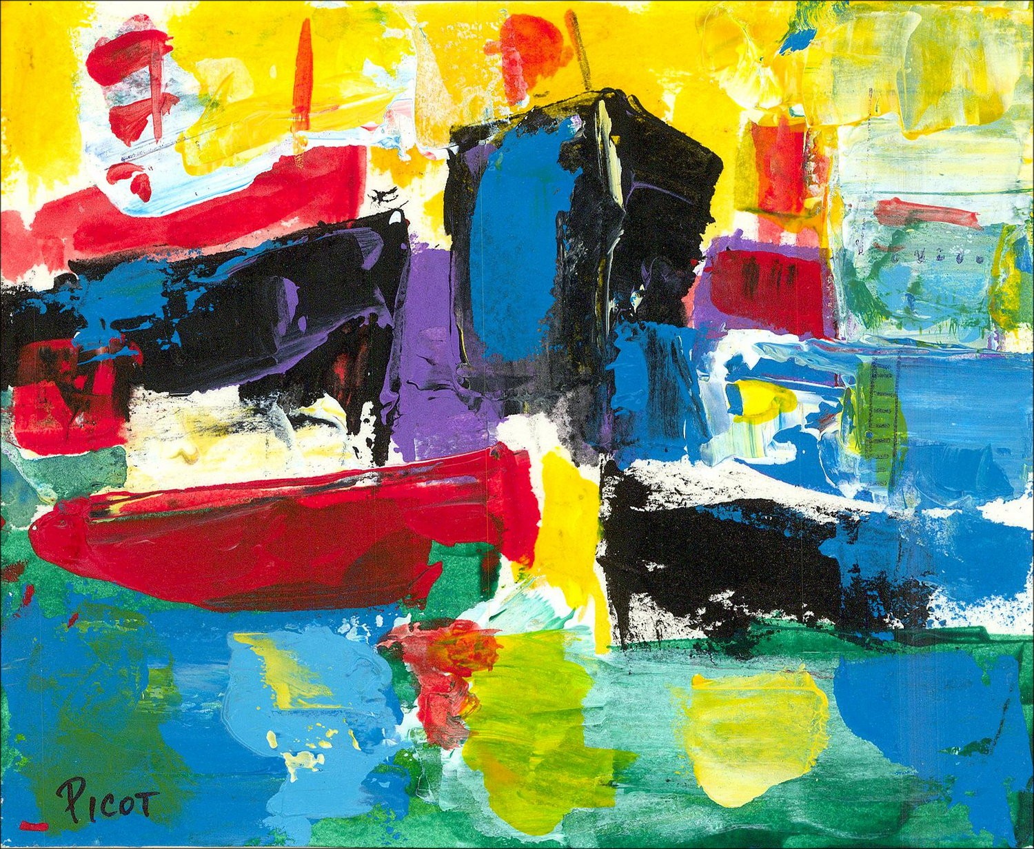 Jean-Claude Picot - Originalzeichnung mit Gouache "Die Boote 2" 11x14cm
