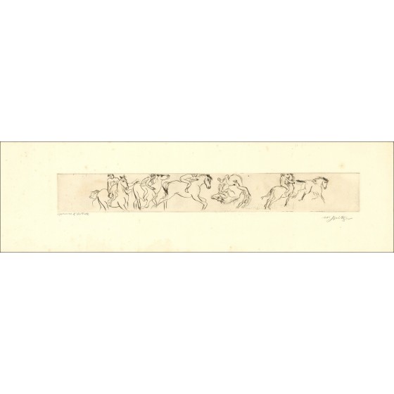 Walter Spitzer - Originele gravure "paarden, ontbinding" 17x60cm