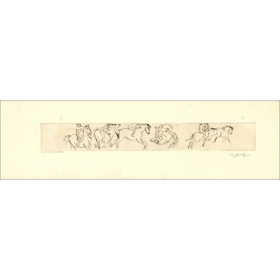Walter Spitzer - Originalgravur "Pferde, Zersetzung" 17x60cm