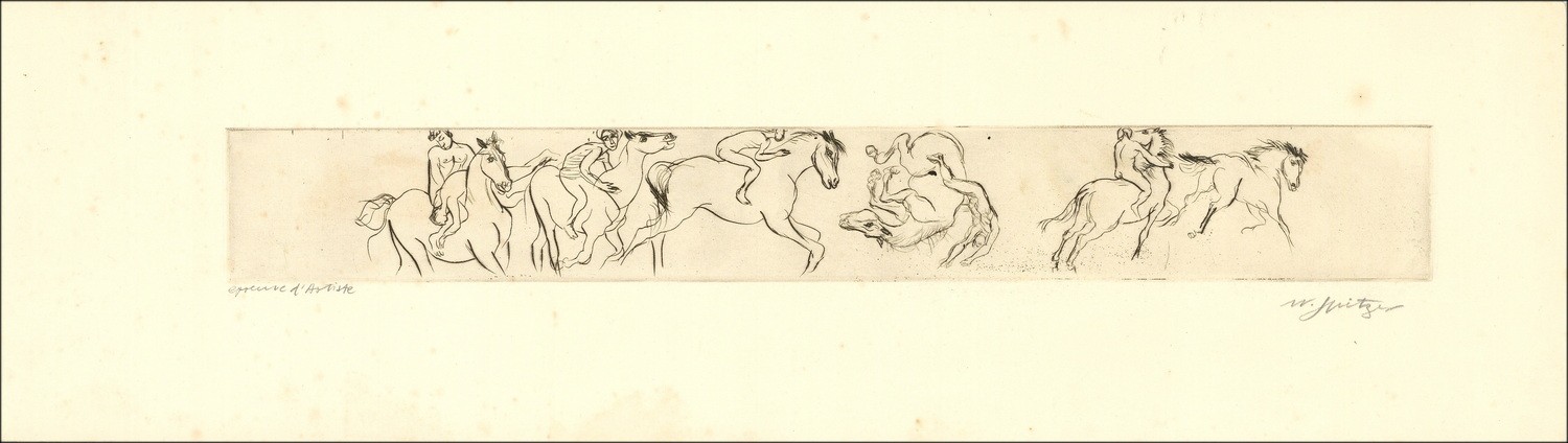 Walter SPITZER - Grabado original "Los caballos, descomposición" 17x60cm