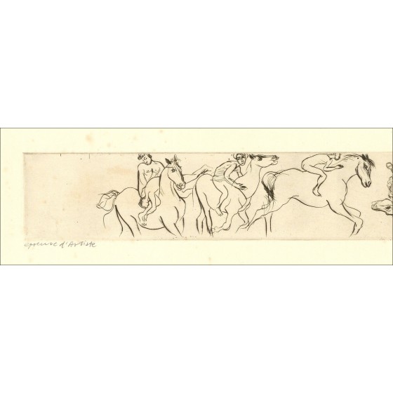 Walter Spitzer - Incisione originale "Cavalli, decomposizione" 17x60cm
