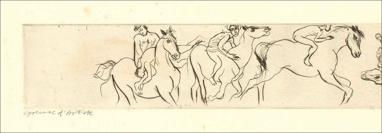 Walter Spitzer - Incisione originale "Cavalli, decomposizione" 17x60cm