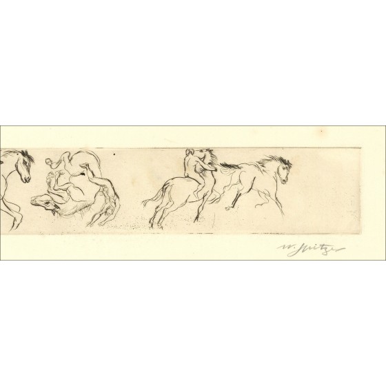 Walter Spitzer - Incisione originale "Cavalli, decomposizione" 17x60cm