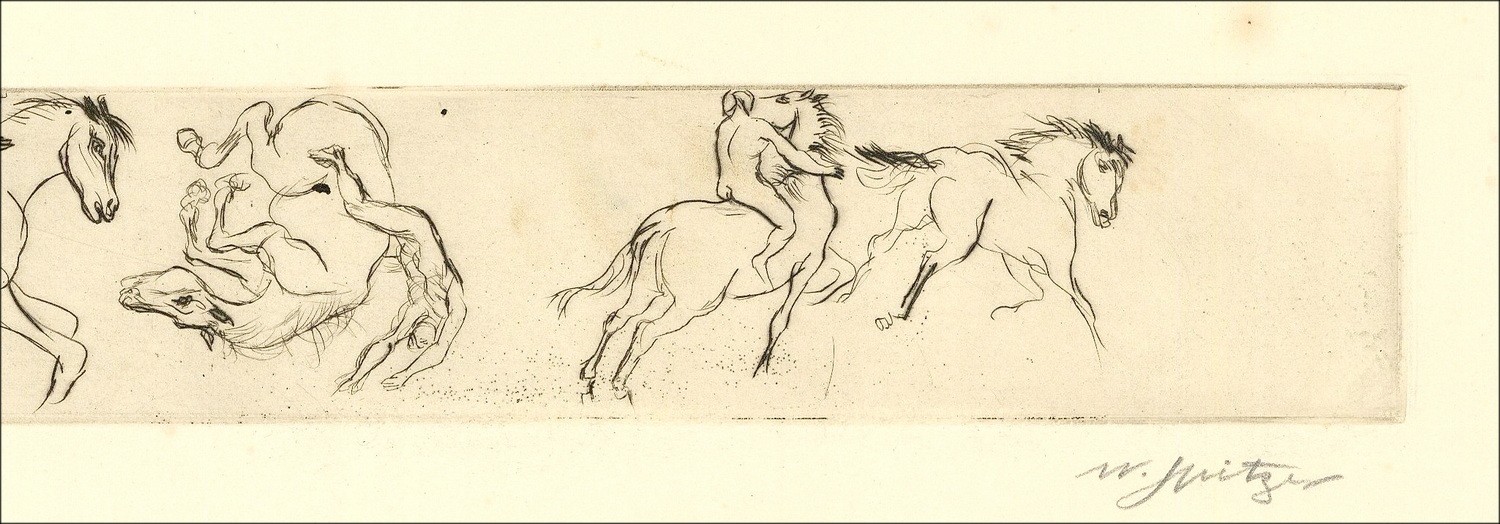 Walter Spitzer - Incisione originale "Cavalli, decomposizione" 17x60cm
