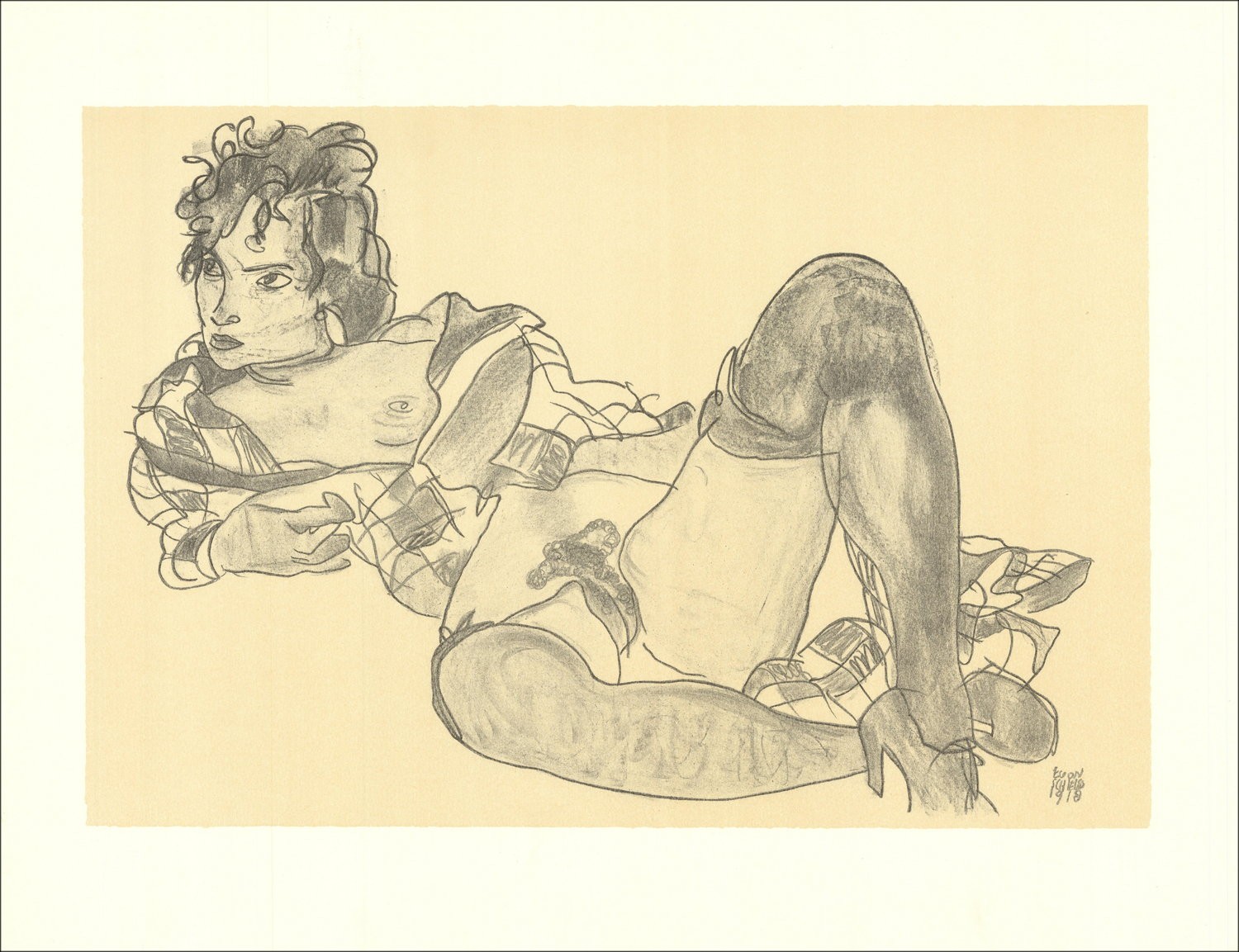 Egon Schiele - Litografia "Donna sdraiata, 1918" 65x50cm