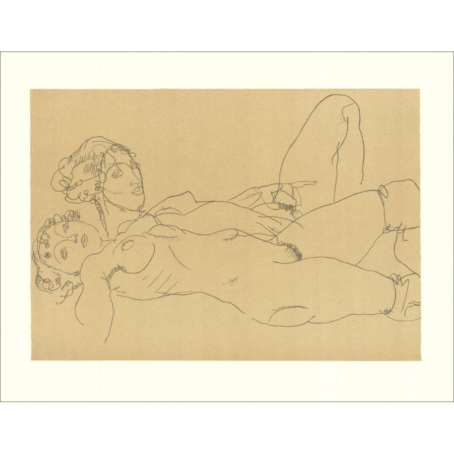 Egon Schiele - Lithography "Due donne nude estese, 1914" 65x50cm