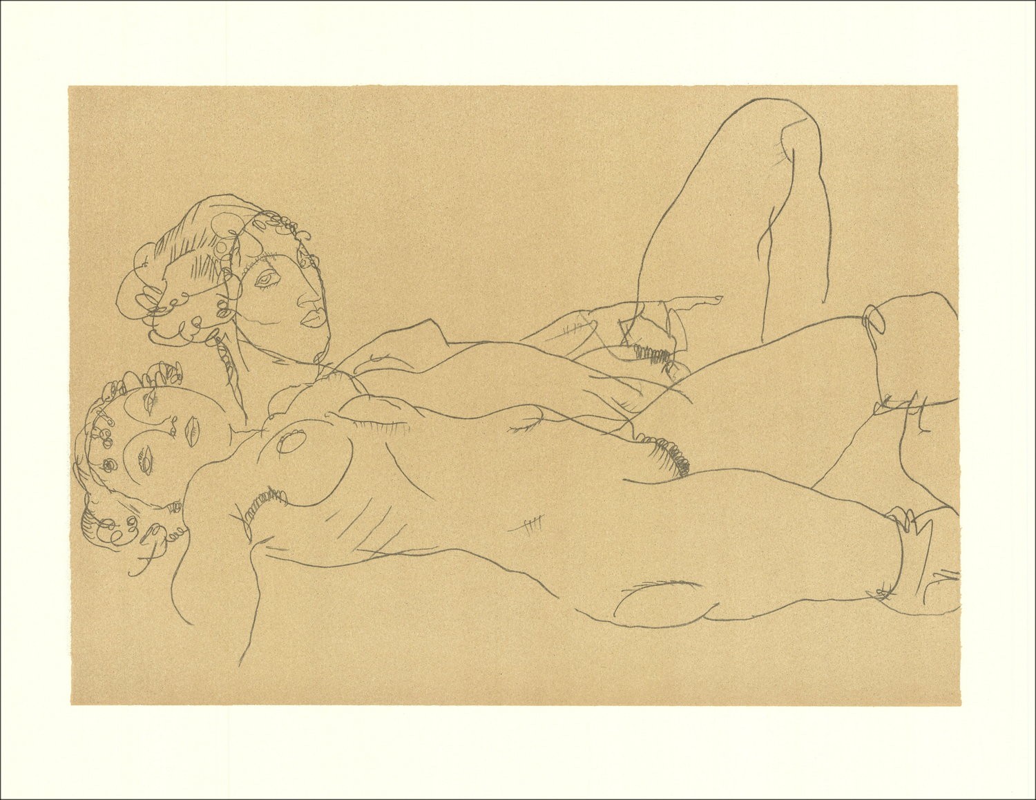 Egon Schiele - Lithografie "Twee uitgebreide naakte vrouwen, 1914" 65x50cm