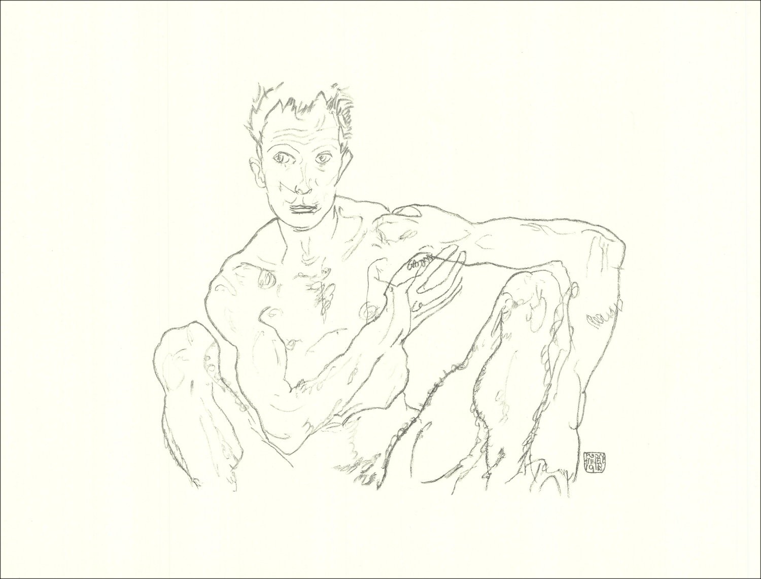 Egon Schiele - Litografia "Square Nude Man (Selfportraits) 2, 1918" 65x50cm