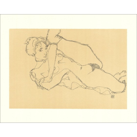 Egon Schiele - Lithoh "Naakte vrouw liggen met links legaal been, 1914" 65x50cm