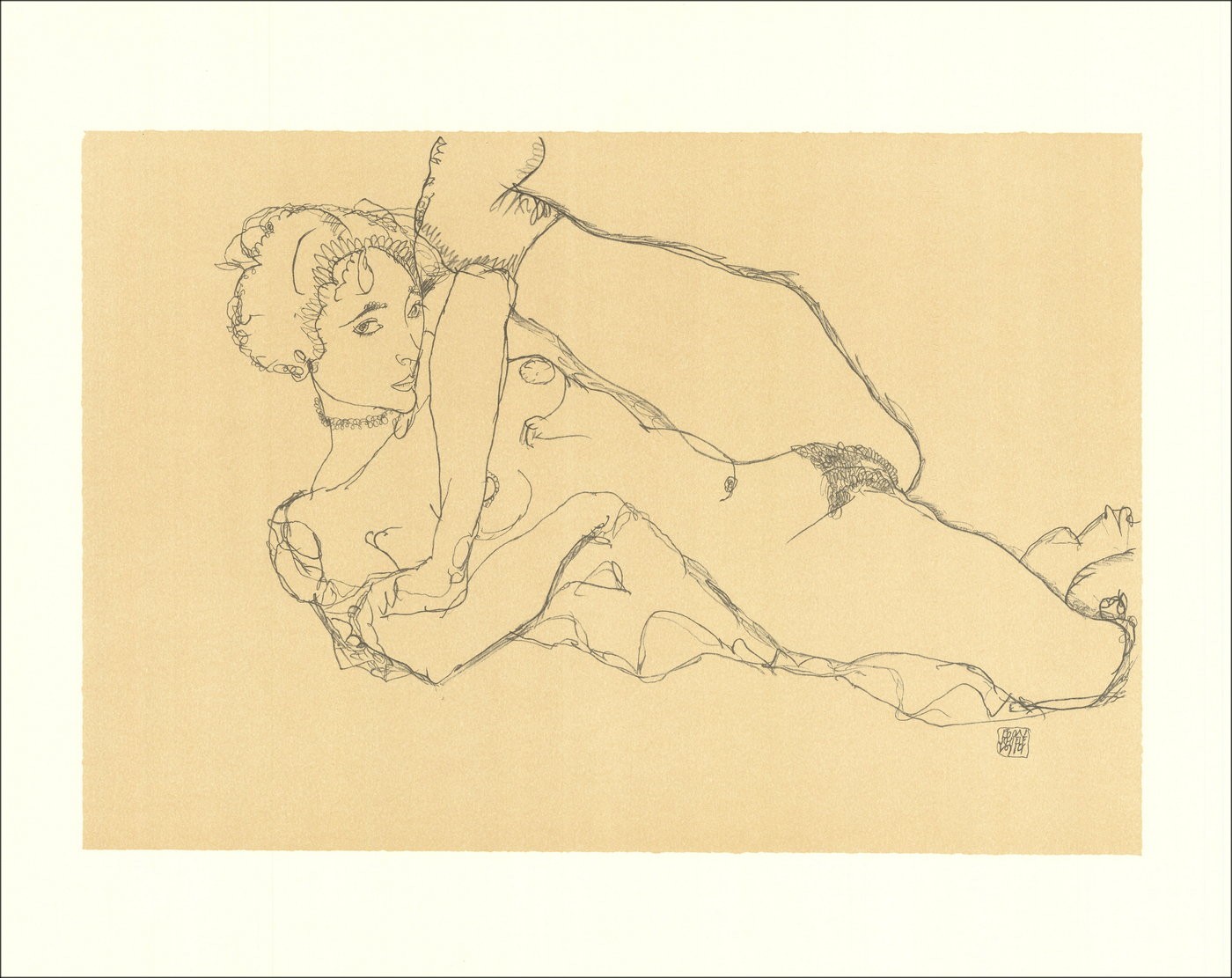 Egon Schiele - Lithographie "Nackte Frau liegend mit linkem Rechtsbein, 1914" 65x50cm