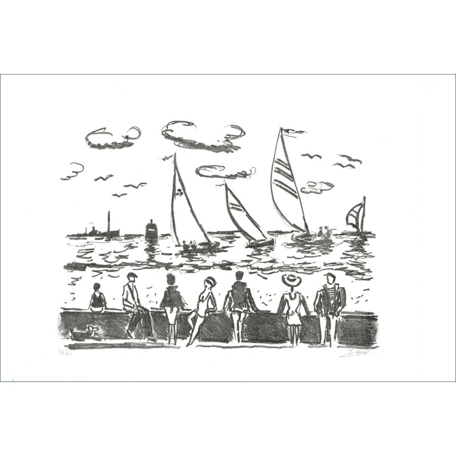 Jean-Claude Picot - Originele Lithografie "Zeilboten door de zee" 38x57cm