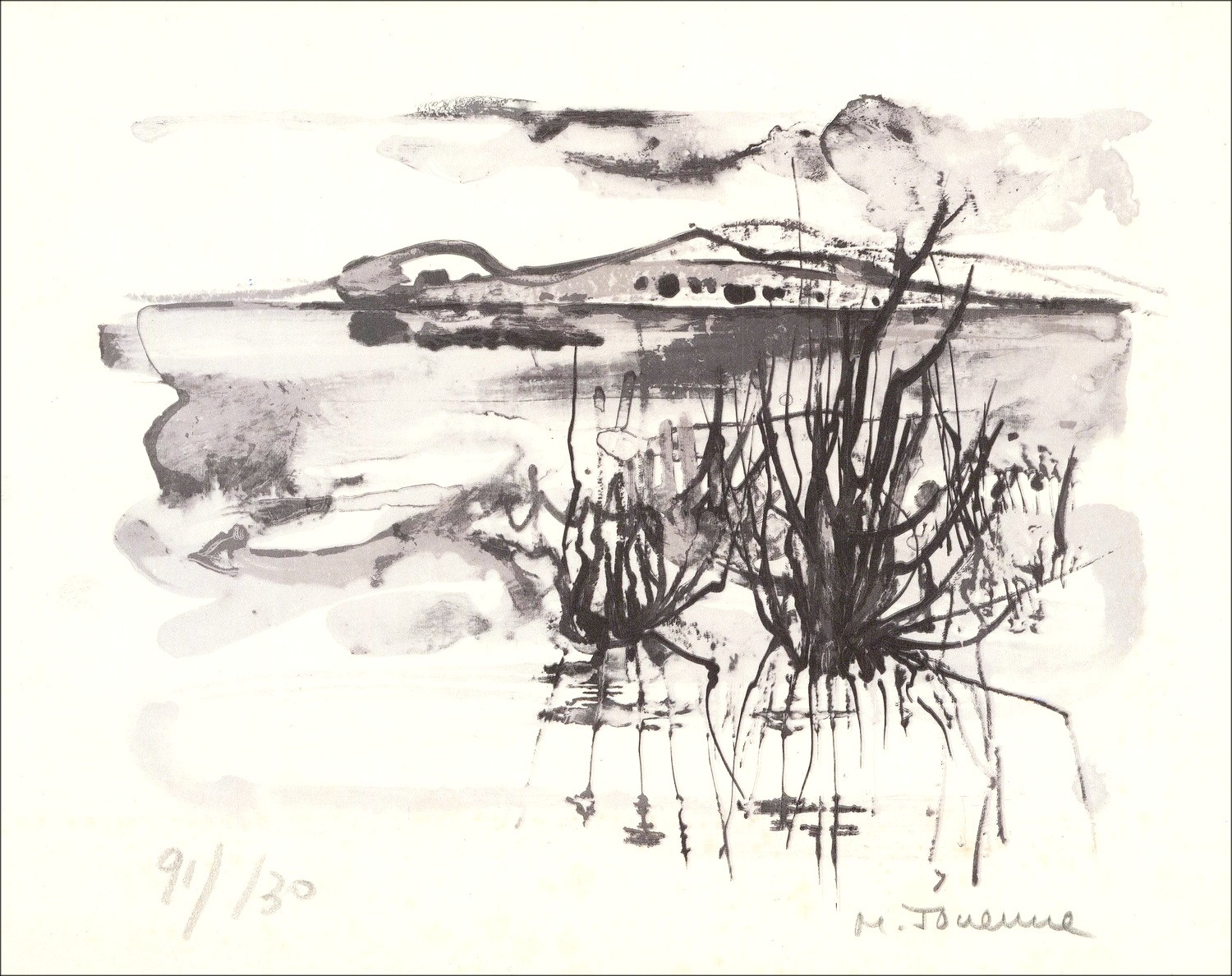 Michel JOUENNE - Original Lithograph "Landscape of Provence" 18x23cm
