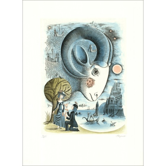Raymond Peynet - Incisione originale "I segni zodiacali, Ariete" 76x55cm - 1985