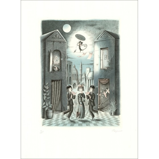 Raymond Peynet - Incisione originale "I segni zodiacali, Gemin" 76x55cm - 1985