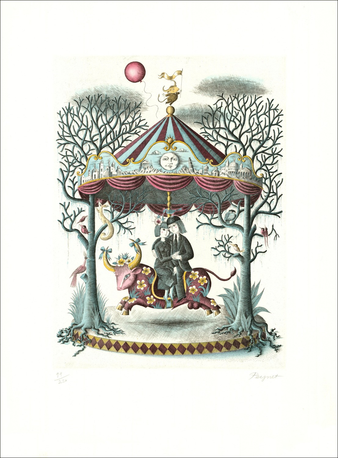 Raymond Peynet - Incisione originale "I segni dello zodiaco, Taurus" 76x55cm - 1985