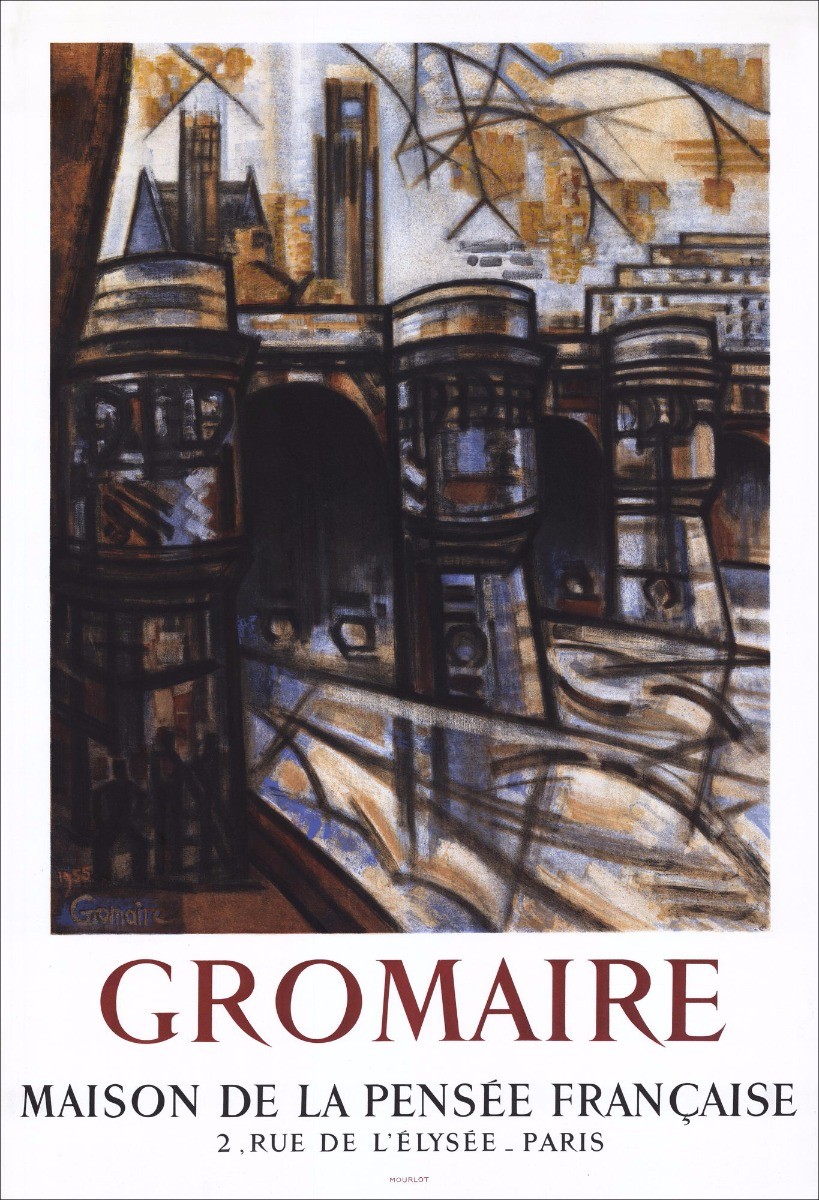Marcel Gromary - Litografía "Casa de exposición de Pensamiento Francés, París" 73x50cm - 1956