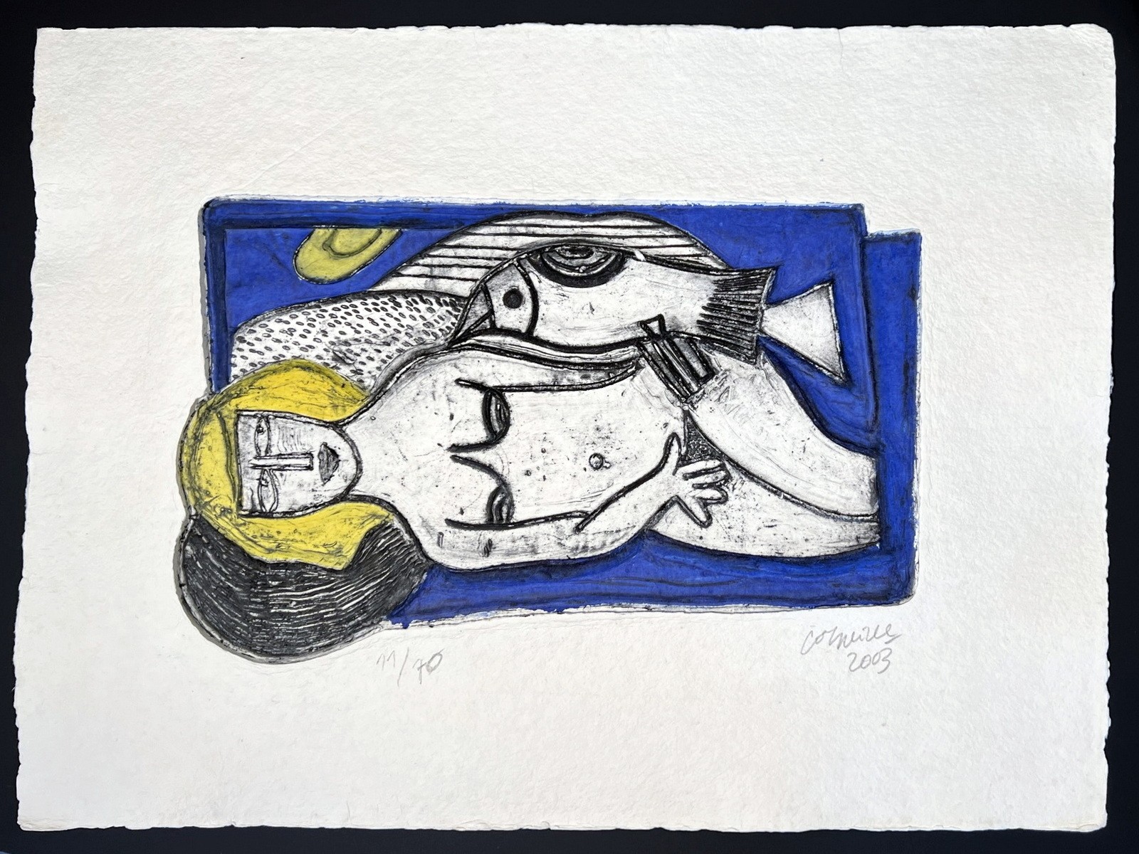Guillaume CORNEILLE - Original Aquagravure "Elongated woman with bird"