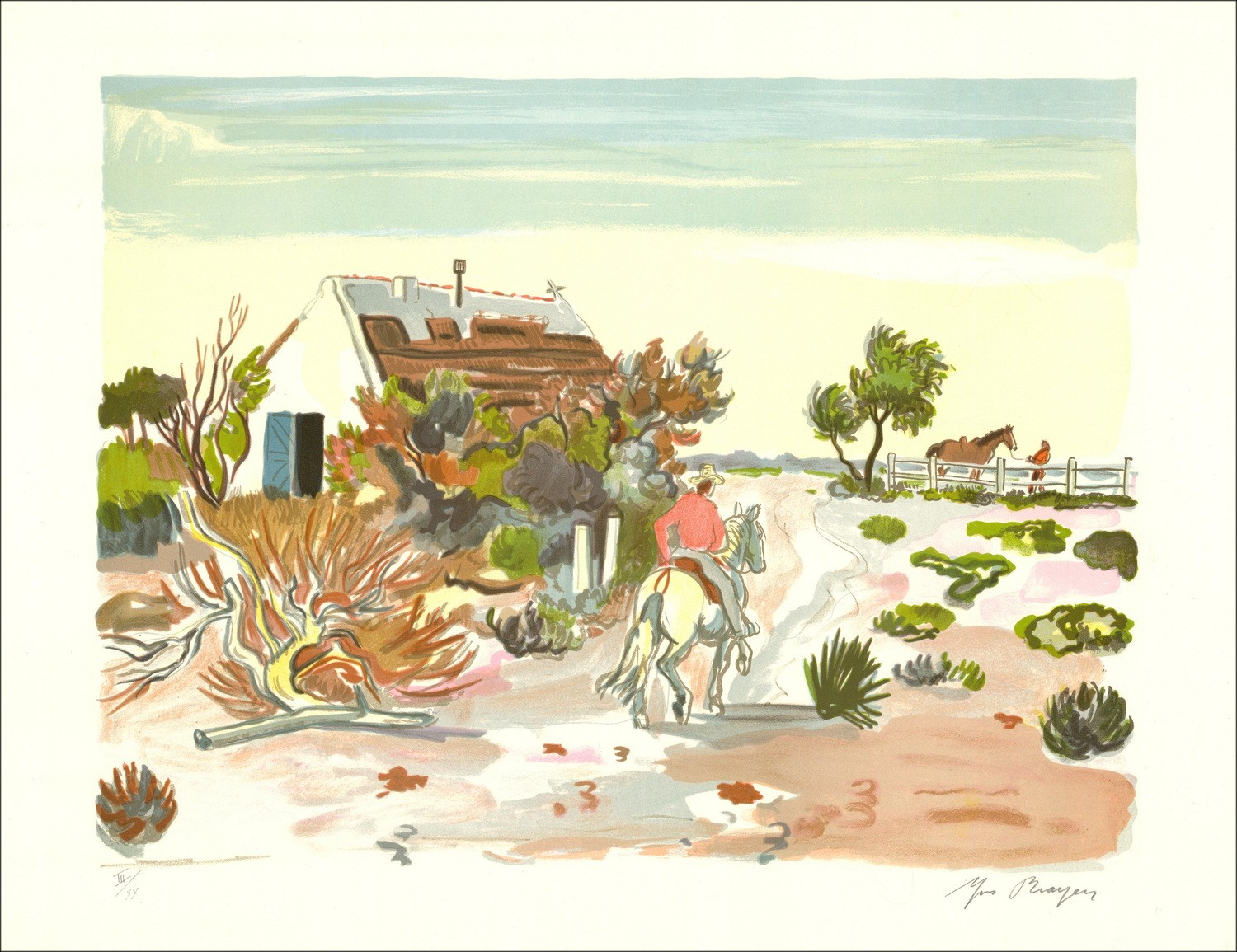 BRAYER Yves - Original Lithograph "Lights of Provence, The Gardian Hut" 50x65cm - 1973