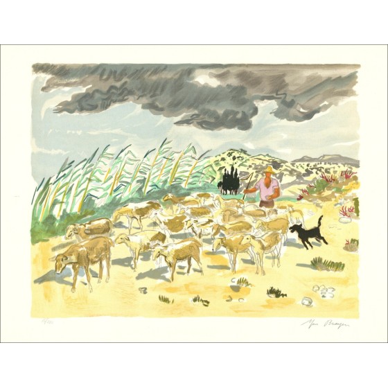 BRAYER Yves - Litografía original "Luces de Provence, Manada en los Alpilles" 50x65cm - 1973