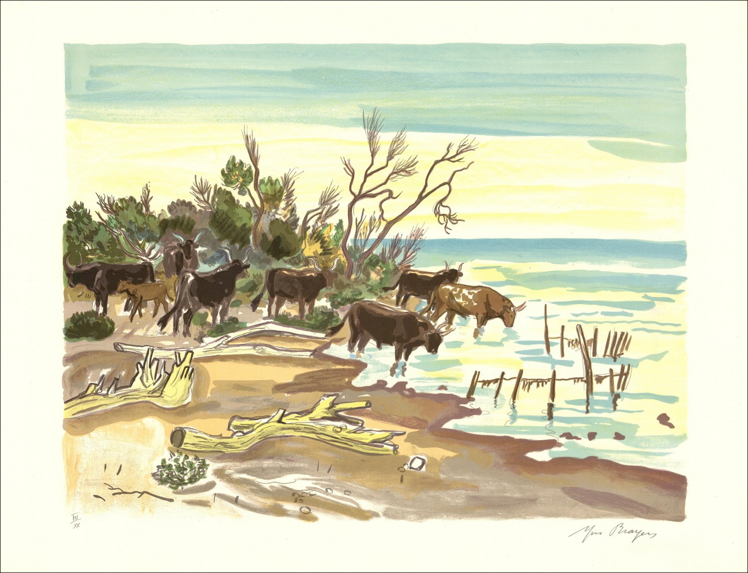 BRAYER Yves - Original-Lithographie "Leuchten der Provence, Taurry Manade am Abend" 50x65cm - 1973